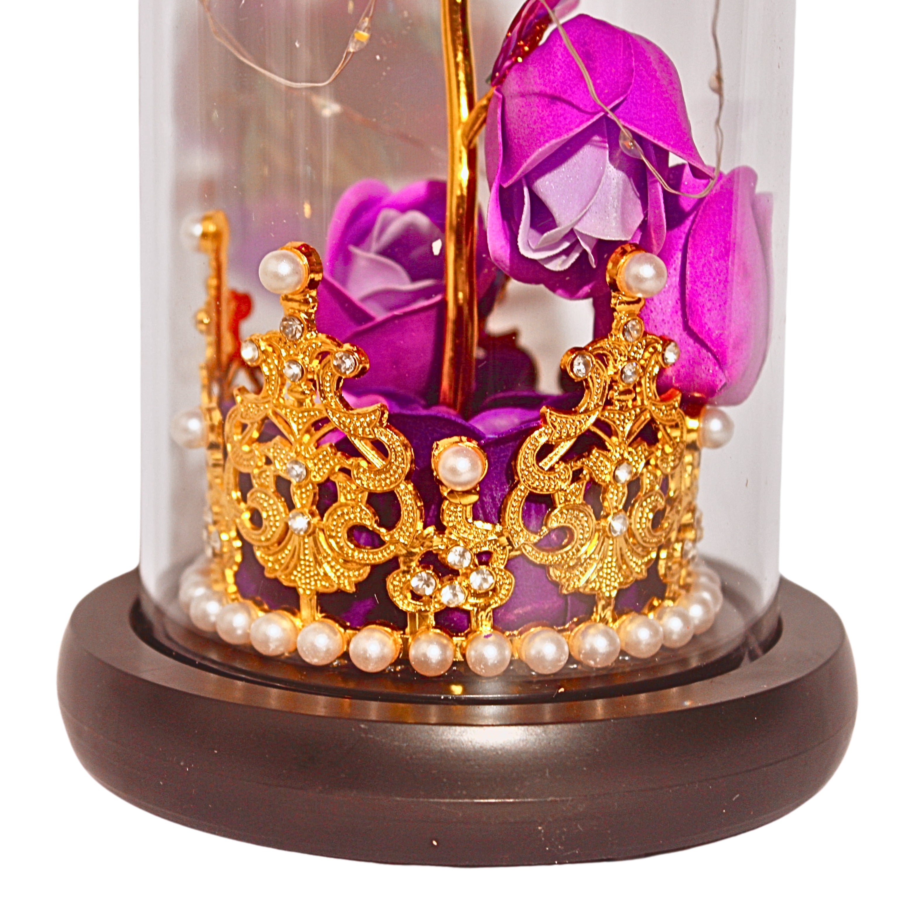 Majestic Bloom: Eternal Rose in a Crowned Glass Dome