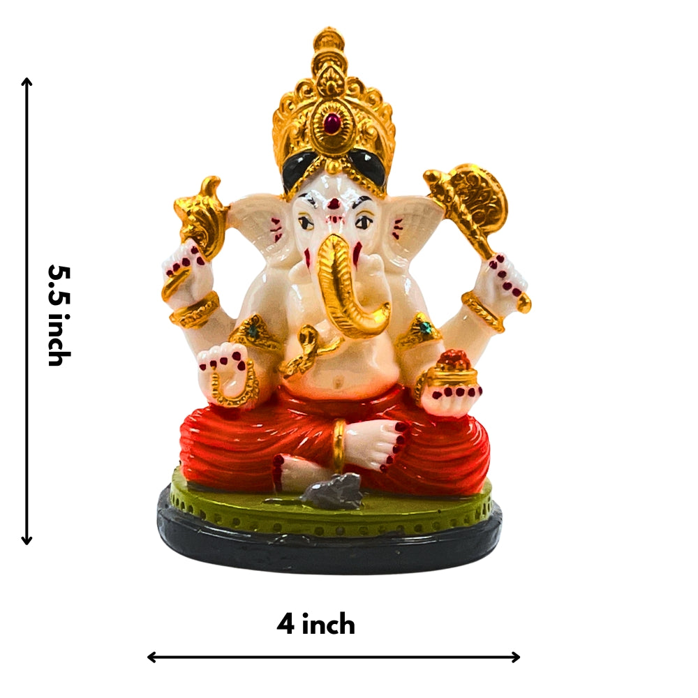 5.5-Inch Royal Ganesha Idol with Crown – Decorative Ganpati Statue for Home Temple & Gifting