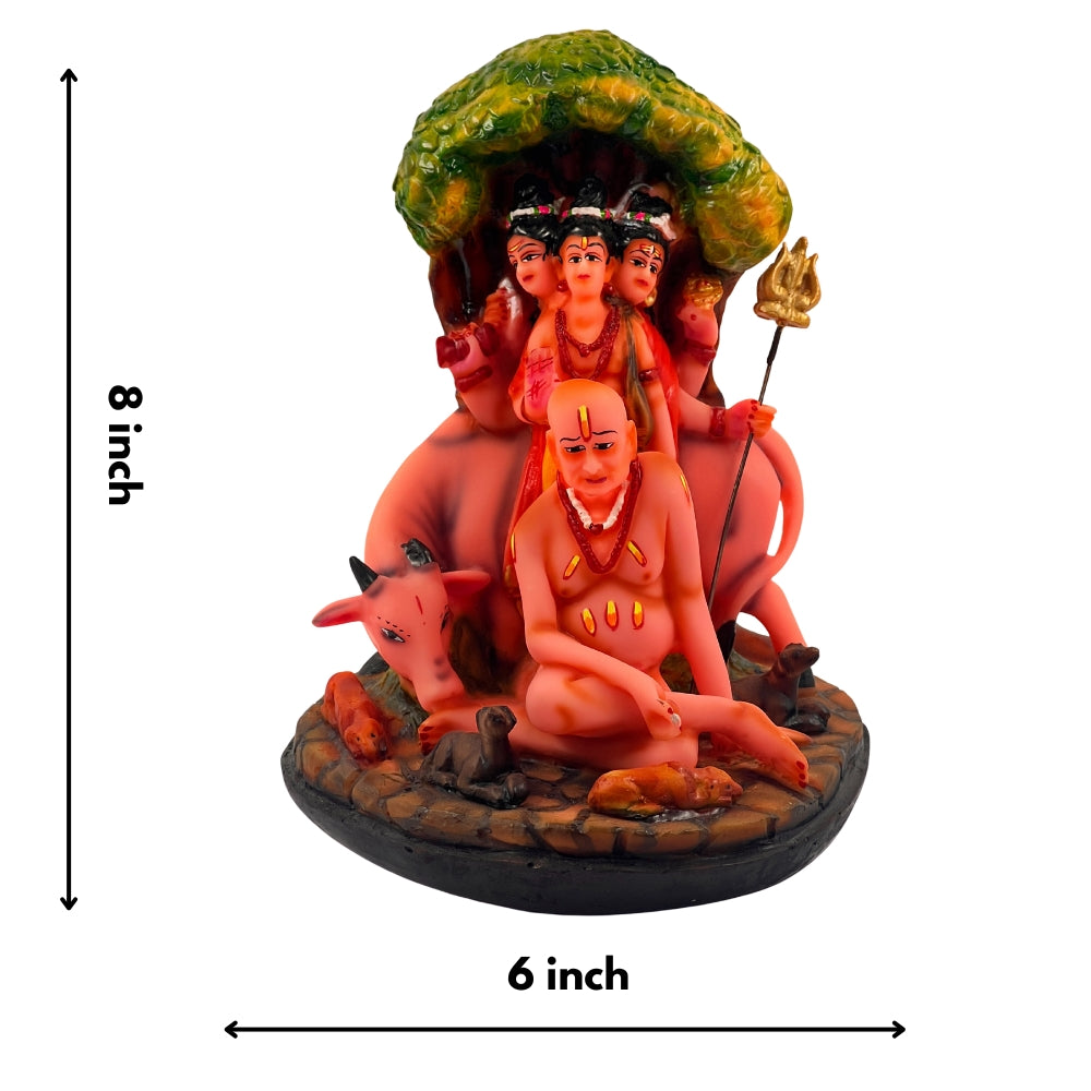 Swami Samarth with Lord Dattatreya Idol – 8 Inch Divine Figurine with Cow & Tree