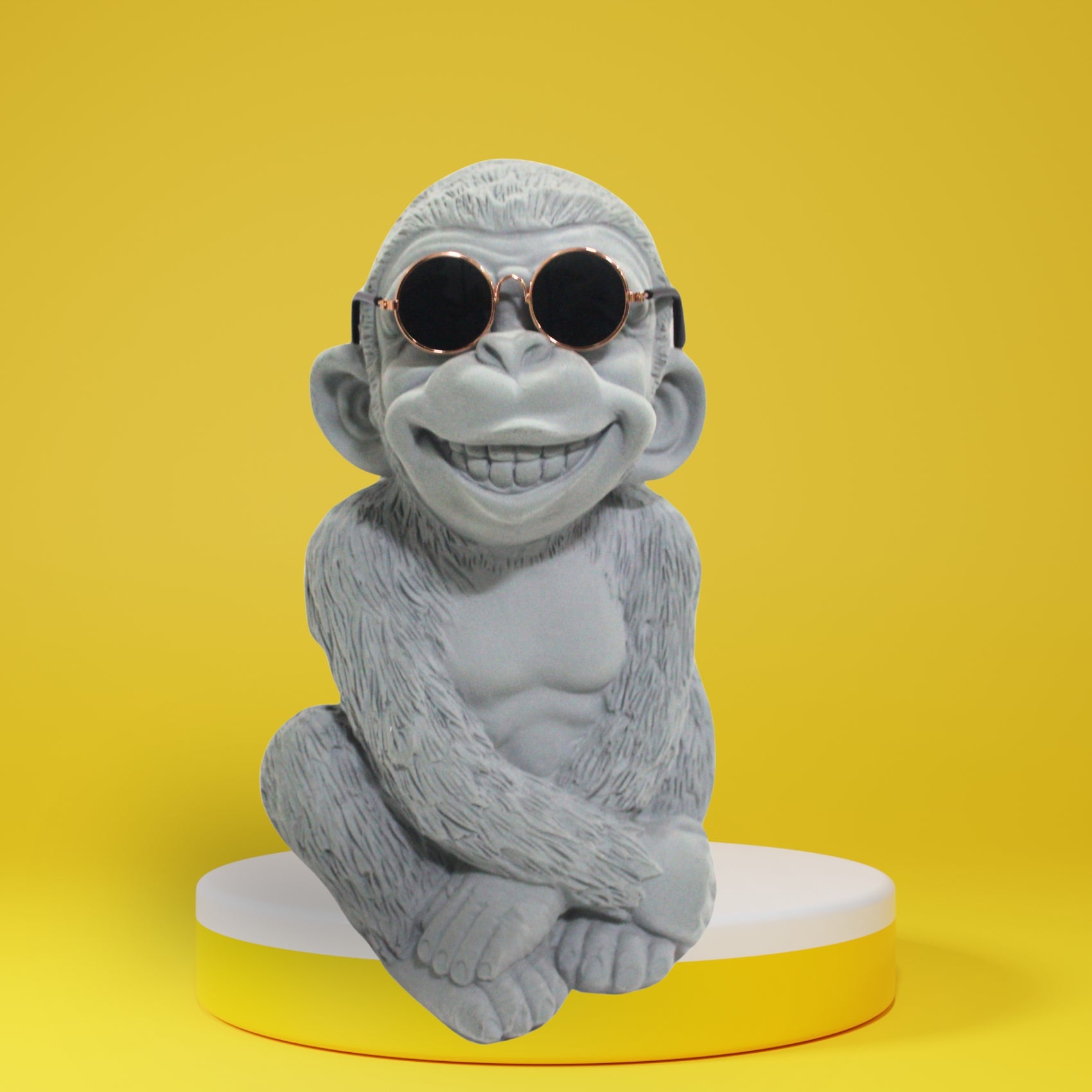 Luxury Velvet Finish Monkey Figurine | Cool Monkey Statue with Stylish Sunglasses (Grey)