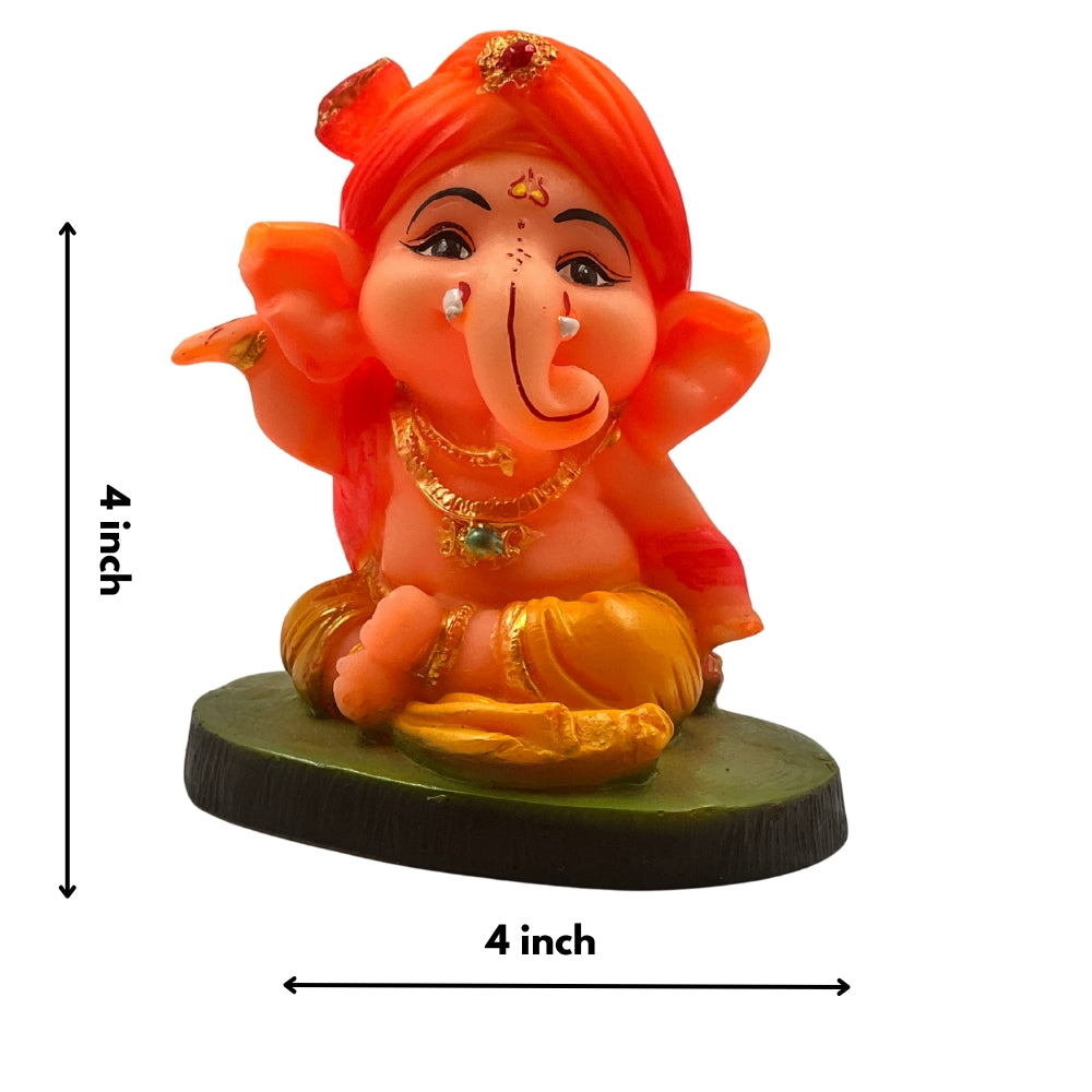 4-Inch Baby Ganesha Idol with Turban – Decorative Ganpati Murti for Home & Office