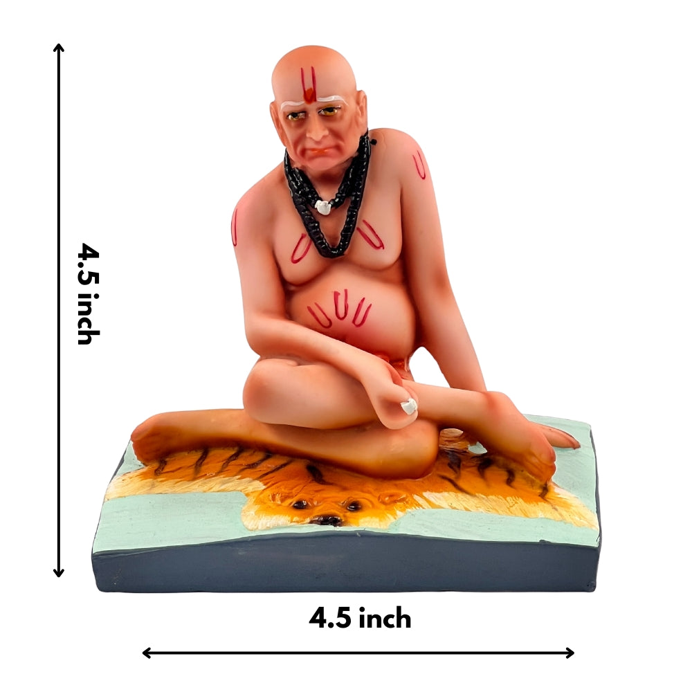 Swami Samarth Idol – 4.5 Inch Spiritual Statue with Black Mala on Tiger Skin Base