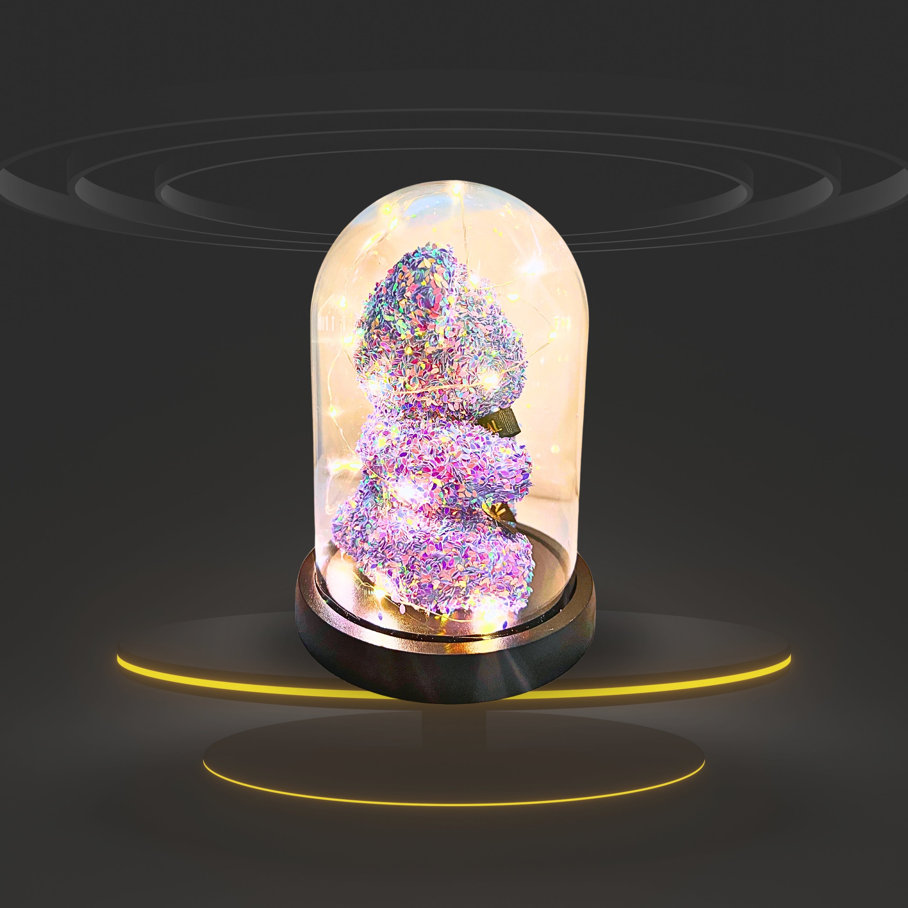 Shimmer Glow LED Teddy Bear – Elegant Gift in Glass Dome ( PURPLE )