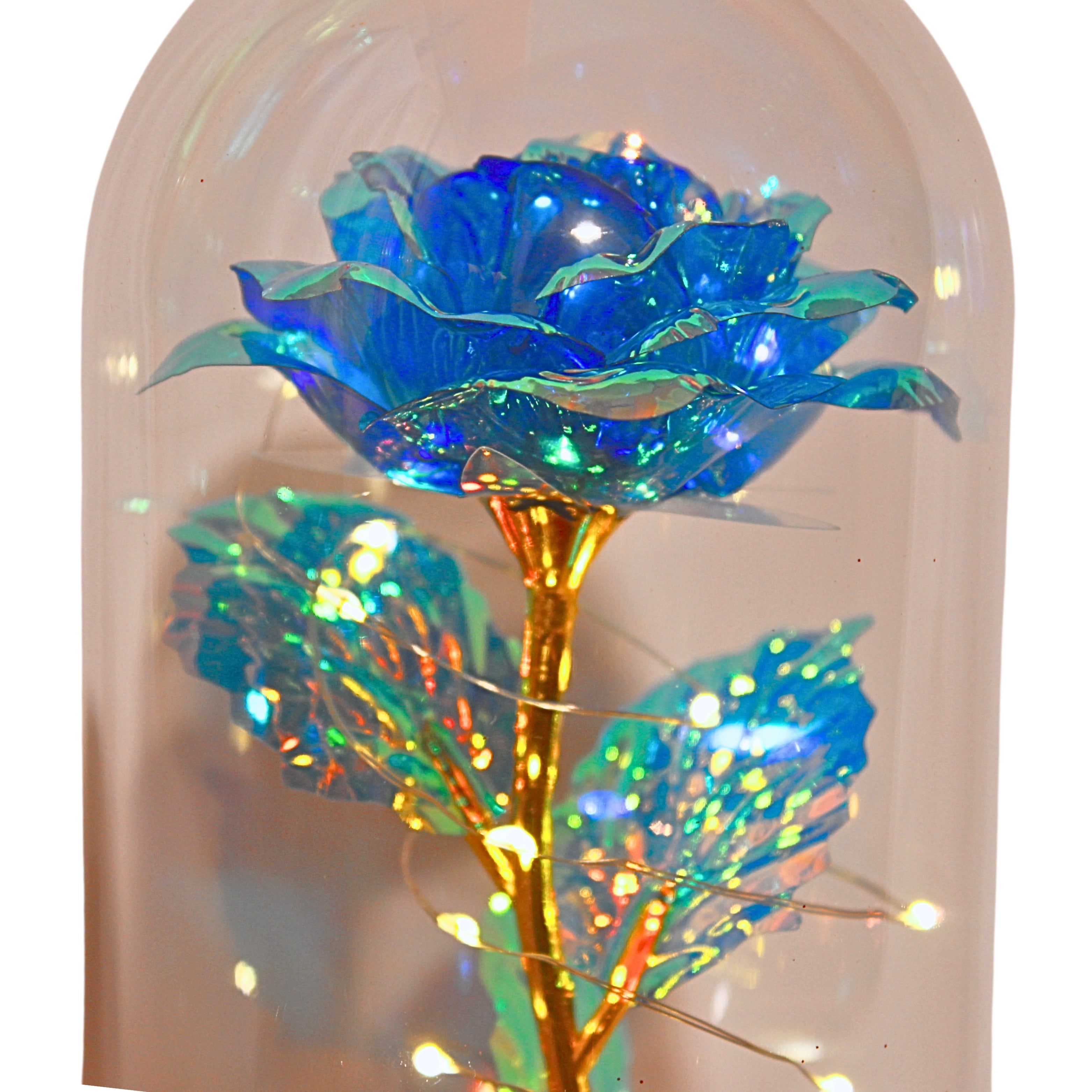Luxury Blue Crystal Rose Dome with LED Lights – Elegant Romantic Gift