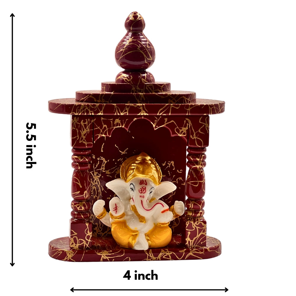 5.5-Inch Ganesha Idol in Marble-Finish Temple – Decorative Mandir Showpiece for Home & Office