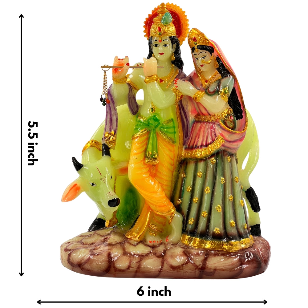 Radha Krishna with Cow Decorative Idol – 6 Inch Resin Showpiece