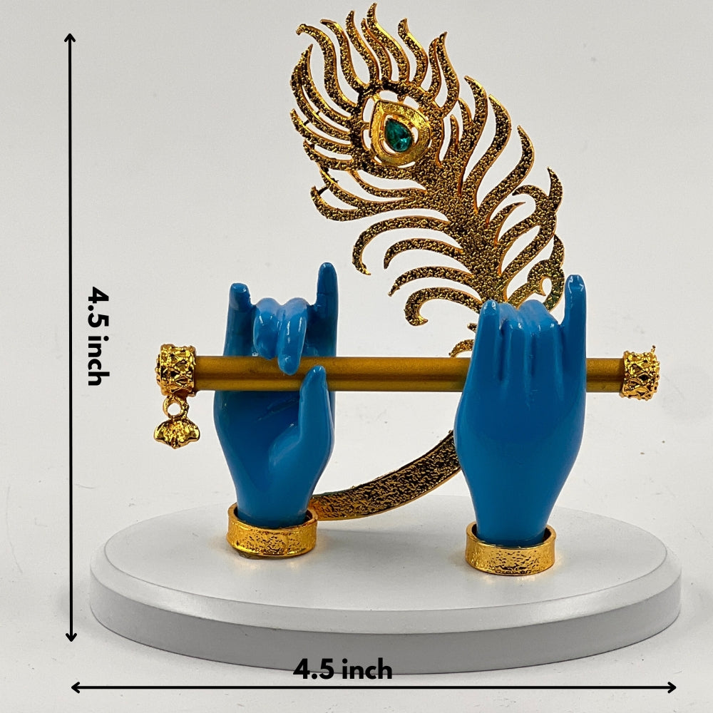 Divine Krishna Handcrafted Decor – Flute & Peacock Feather Showpiece (4.5 inch) BLUE
