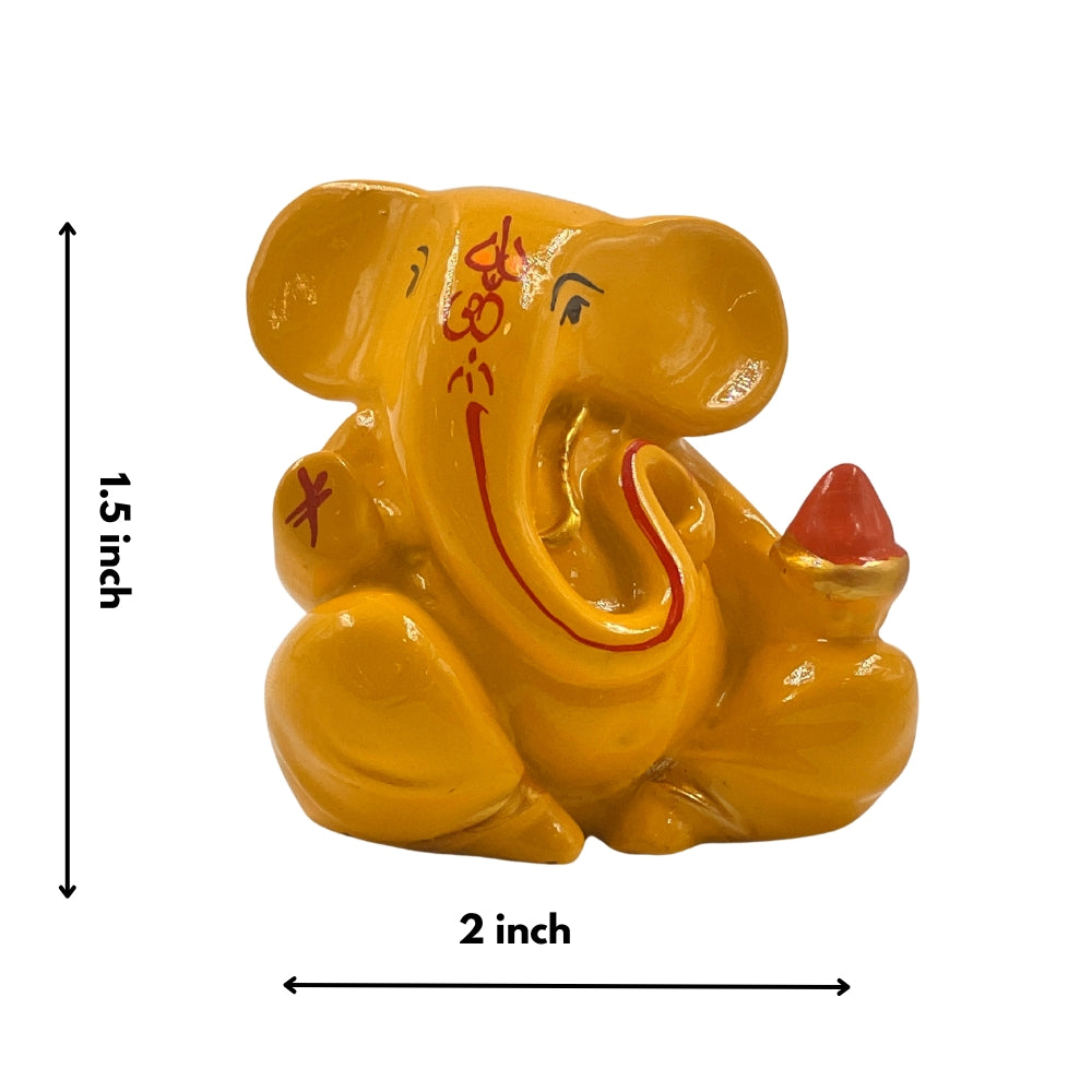 Miniature Yellow Ganpati Idol – 2 Inch Decorative Murti for Car, Desk & Pooja