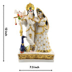 12 Inch Radha Krishna Idol with Peacock – White & Gold Decorative Statue