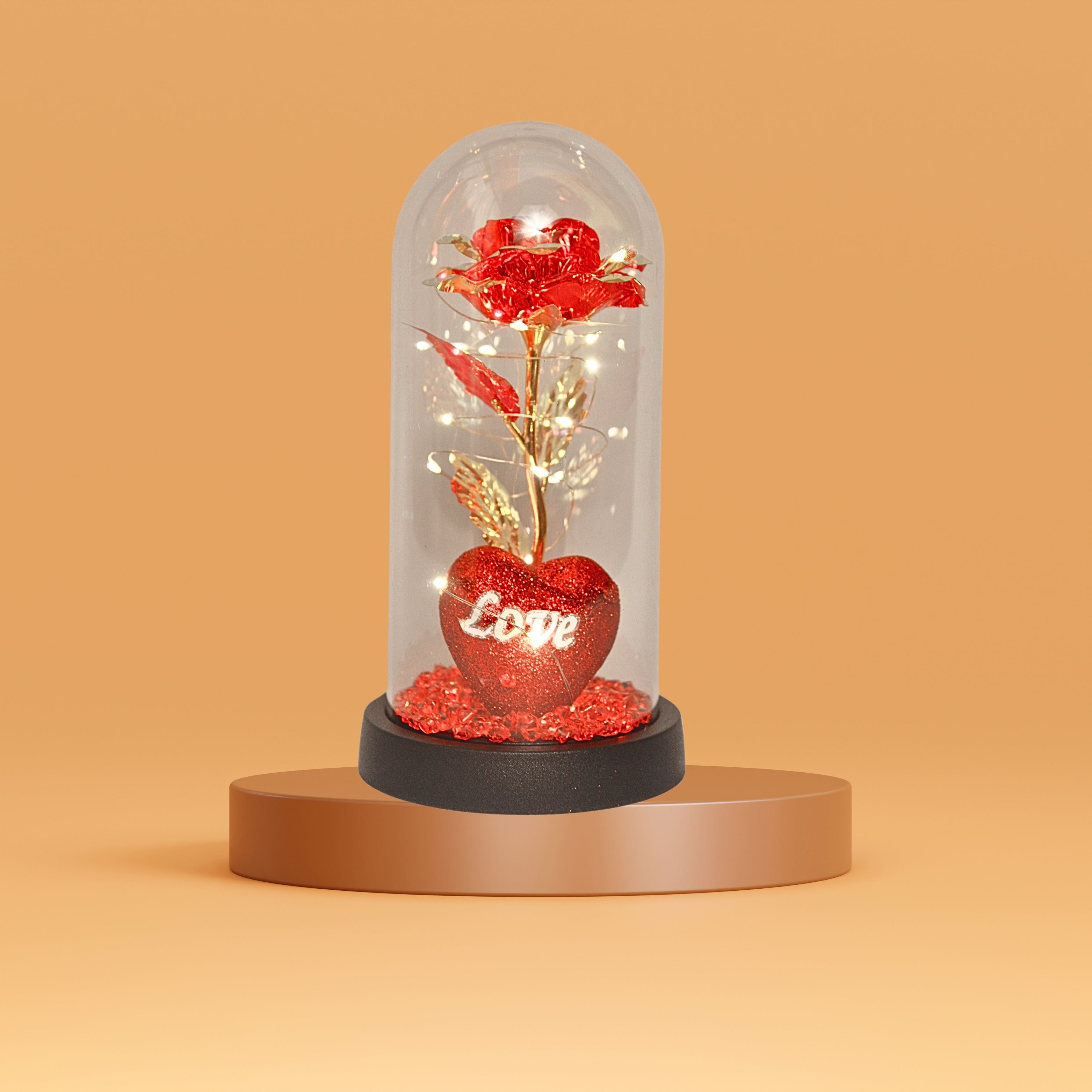 Luxury Red Crystal Rose Dome with LED Lights – Elegant Romantic Gift