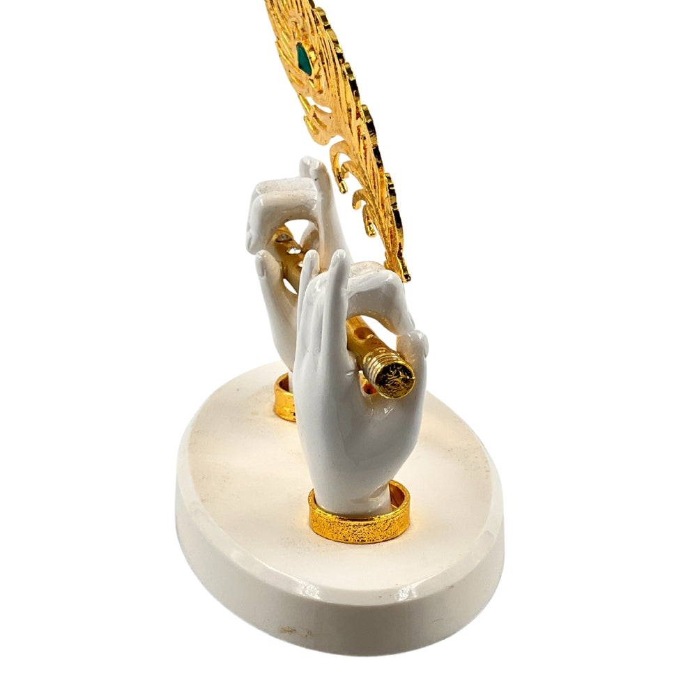 Divine Krishna Handcrafted Decor – Flute & Peacock Feather Showpiece (4.5 inch) WHITE