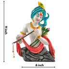 11 Inch Krishna with Flute and Rose Idol – Artistic Resin Statue