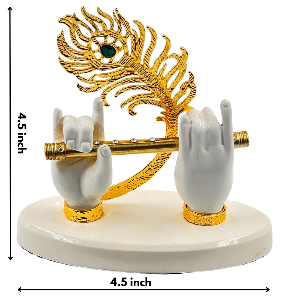 Divine Krishna Handcrafted Decor – Flute & Peacock Feather Showpiece (4.5 inch) WHITE