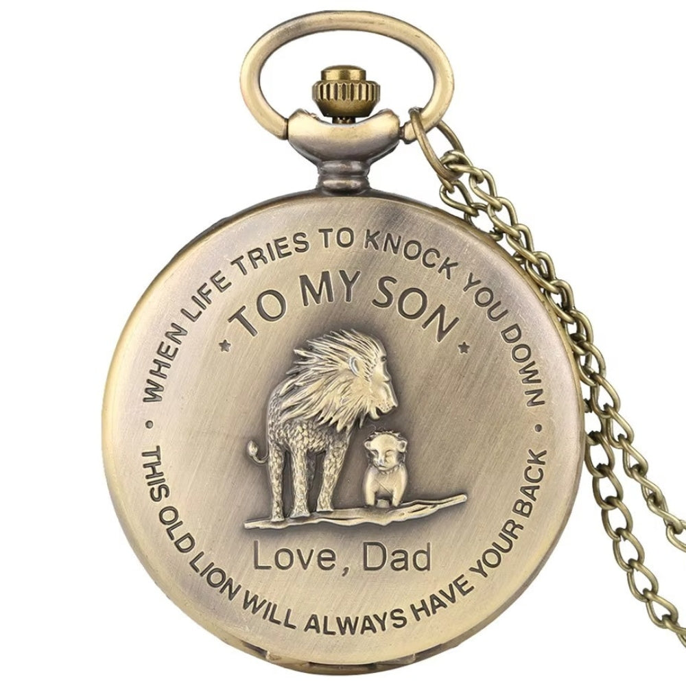 To My Son Pocket Watch Keychain – Love Dad | Lion Design Gift