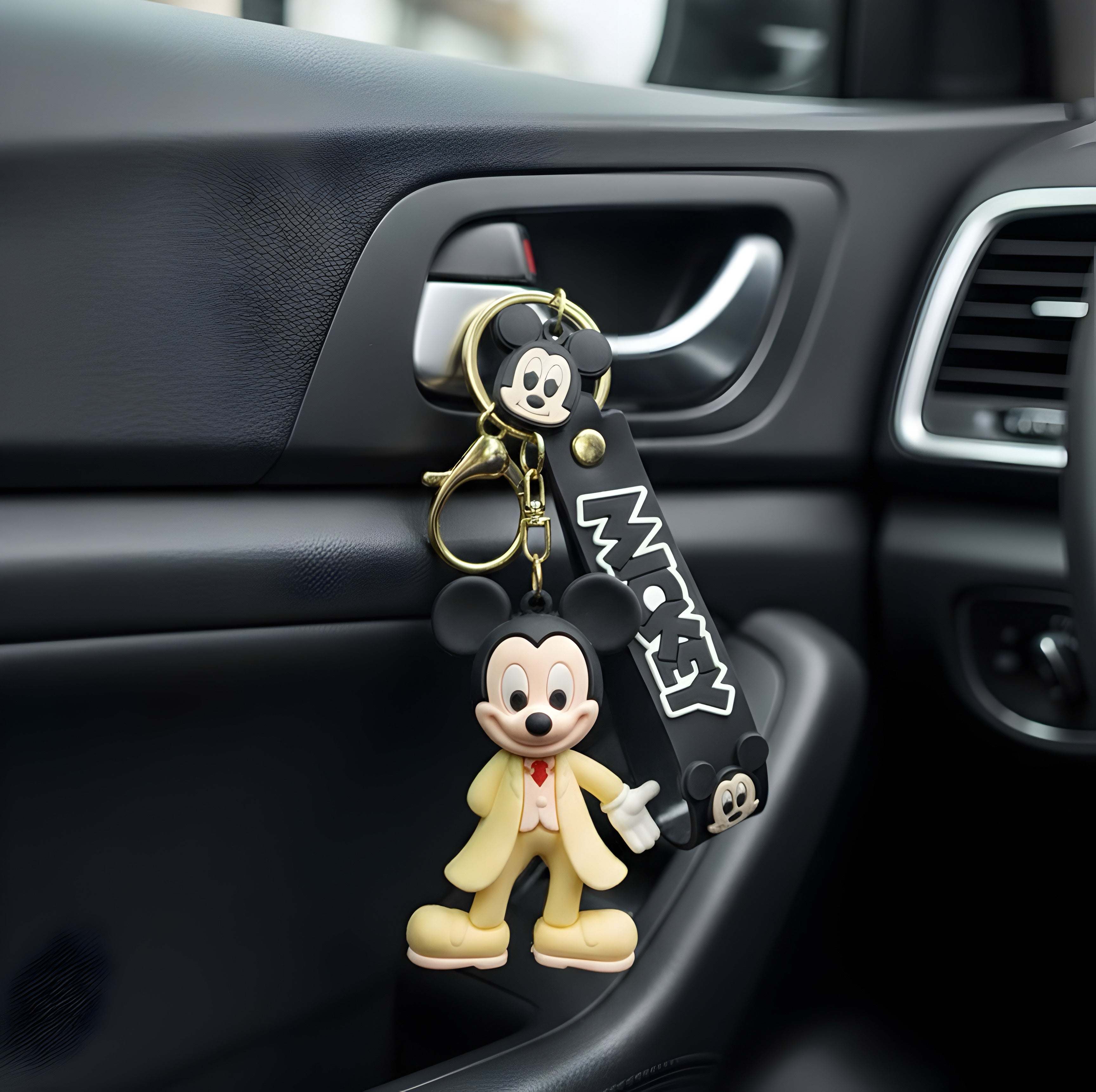 Classic Mickey Mouse Figurine Keychain - Elegant Black & Yellow Silicone