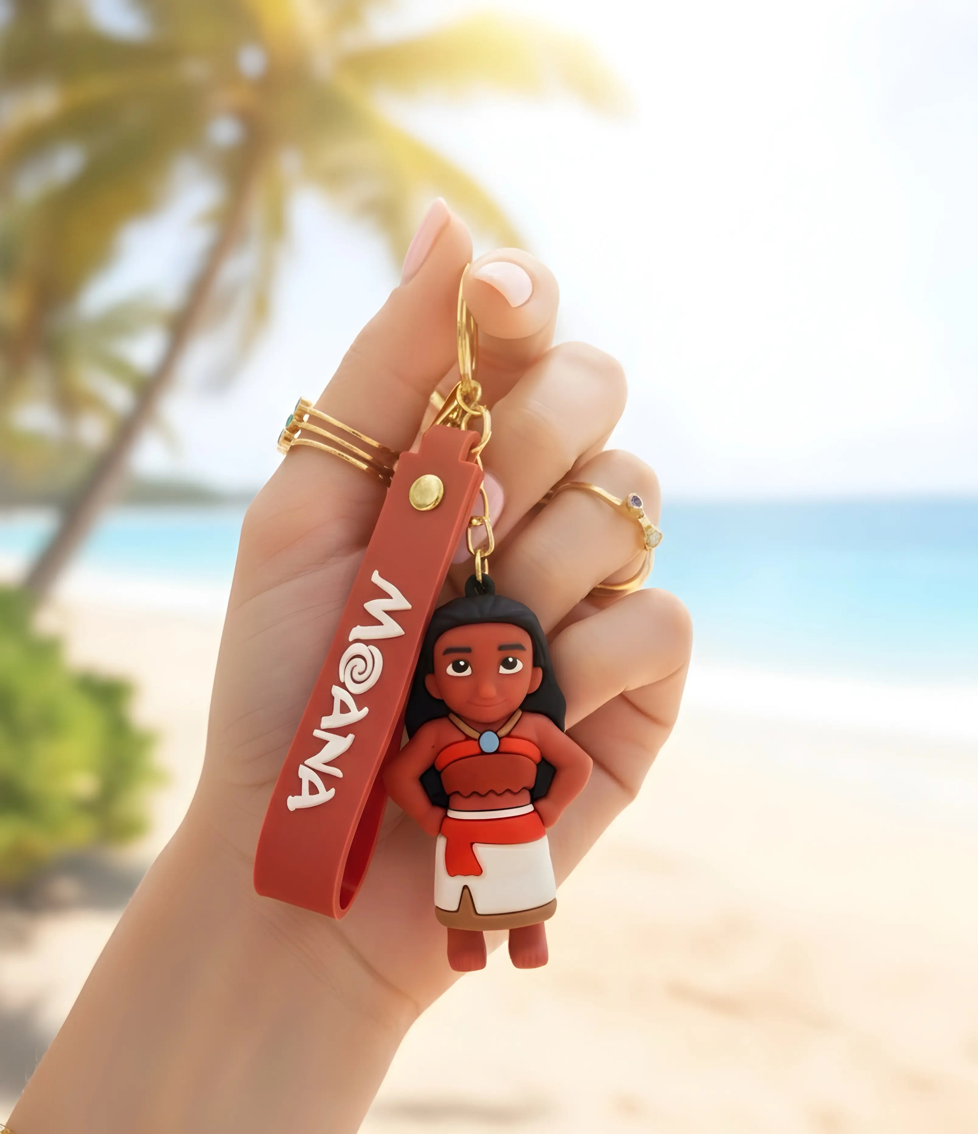 Durable Silicone Moana Keyring with Strap