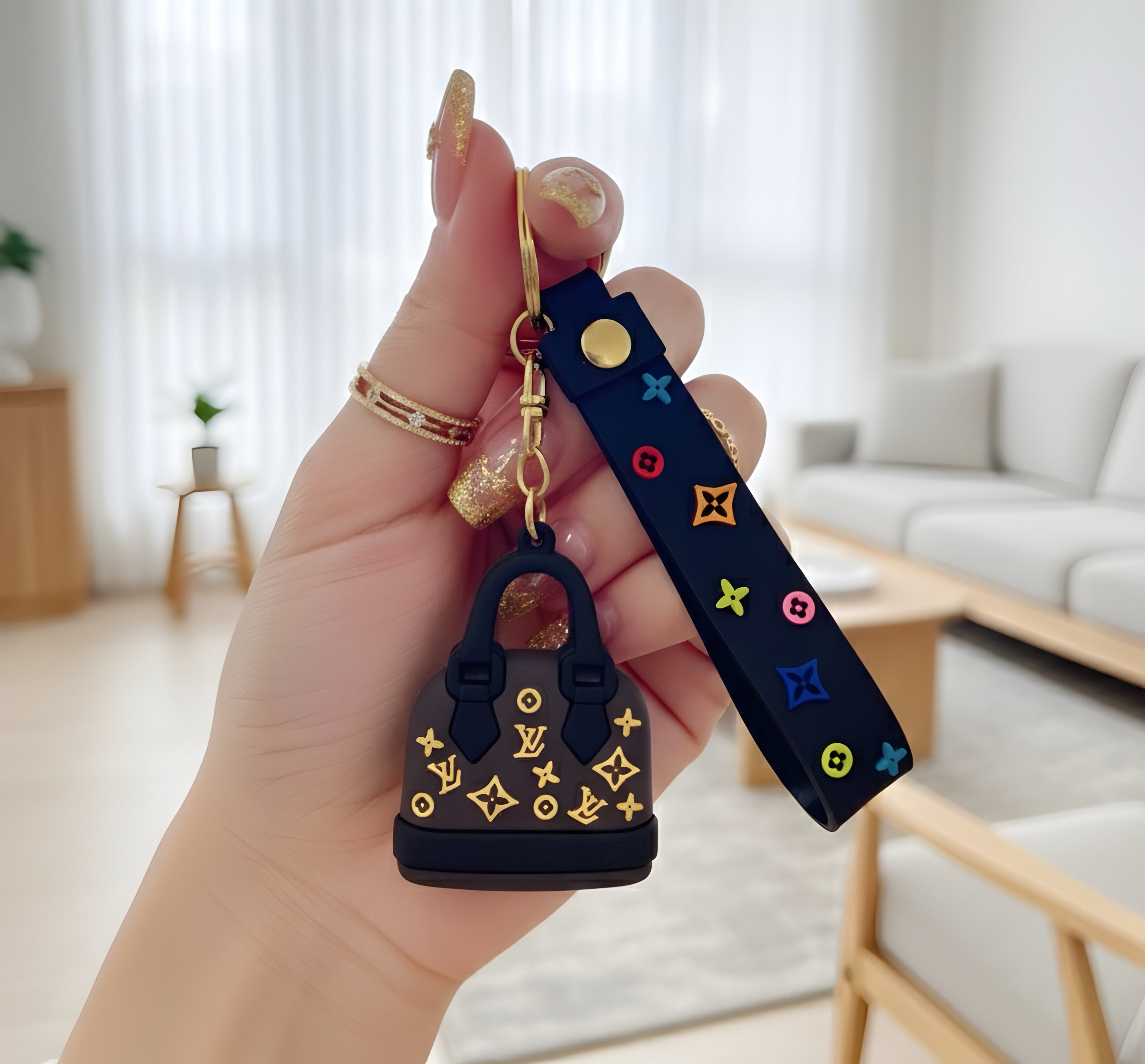 Luxury Handbag Style Silicone Keyring (LV Print)