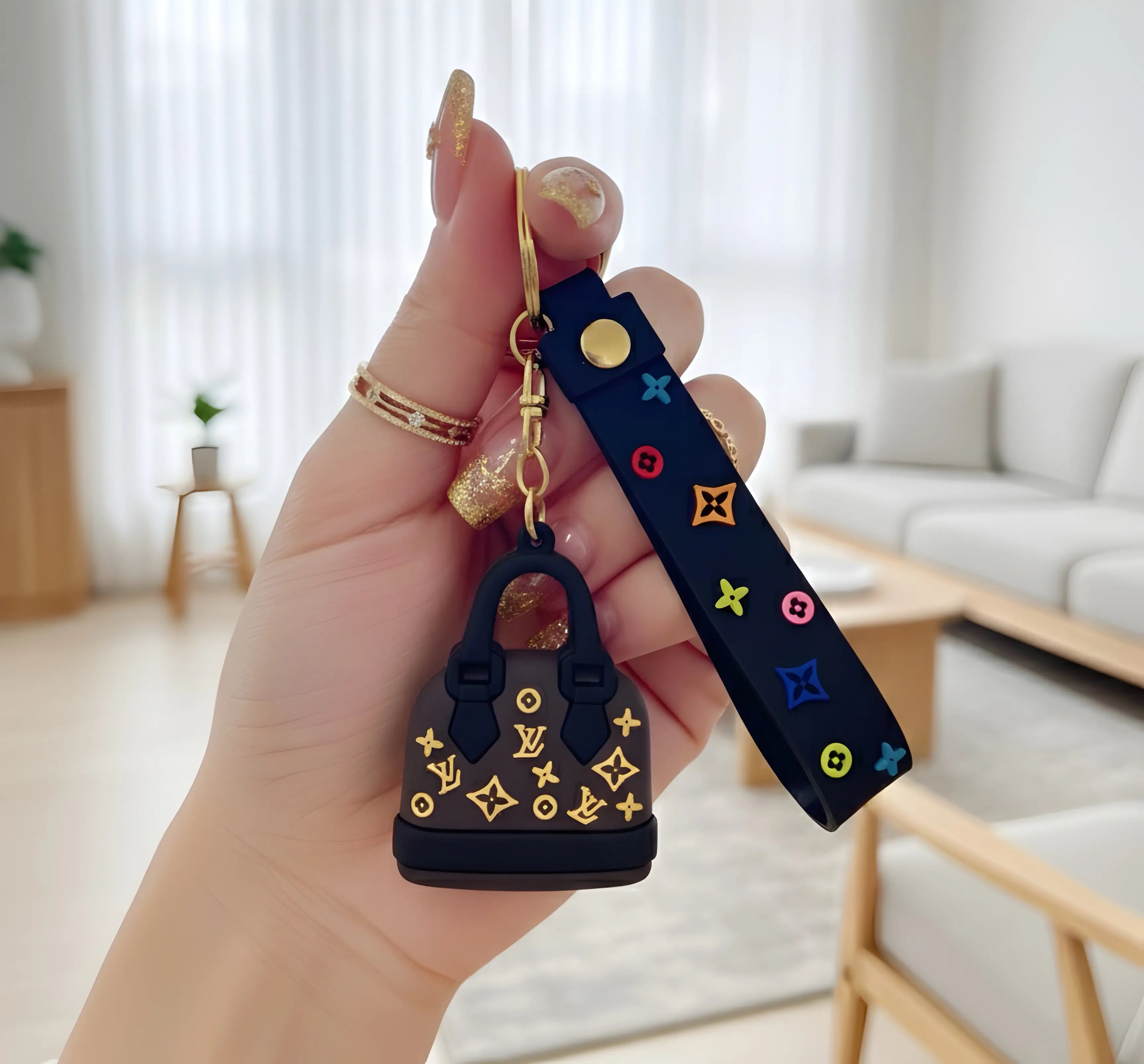 Luxury Handbag Style Silicone Keyring (LV Print)