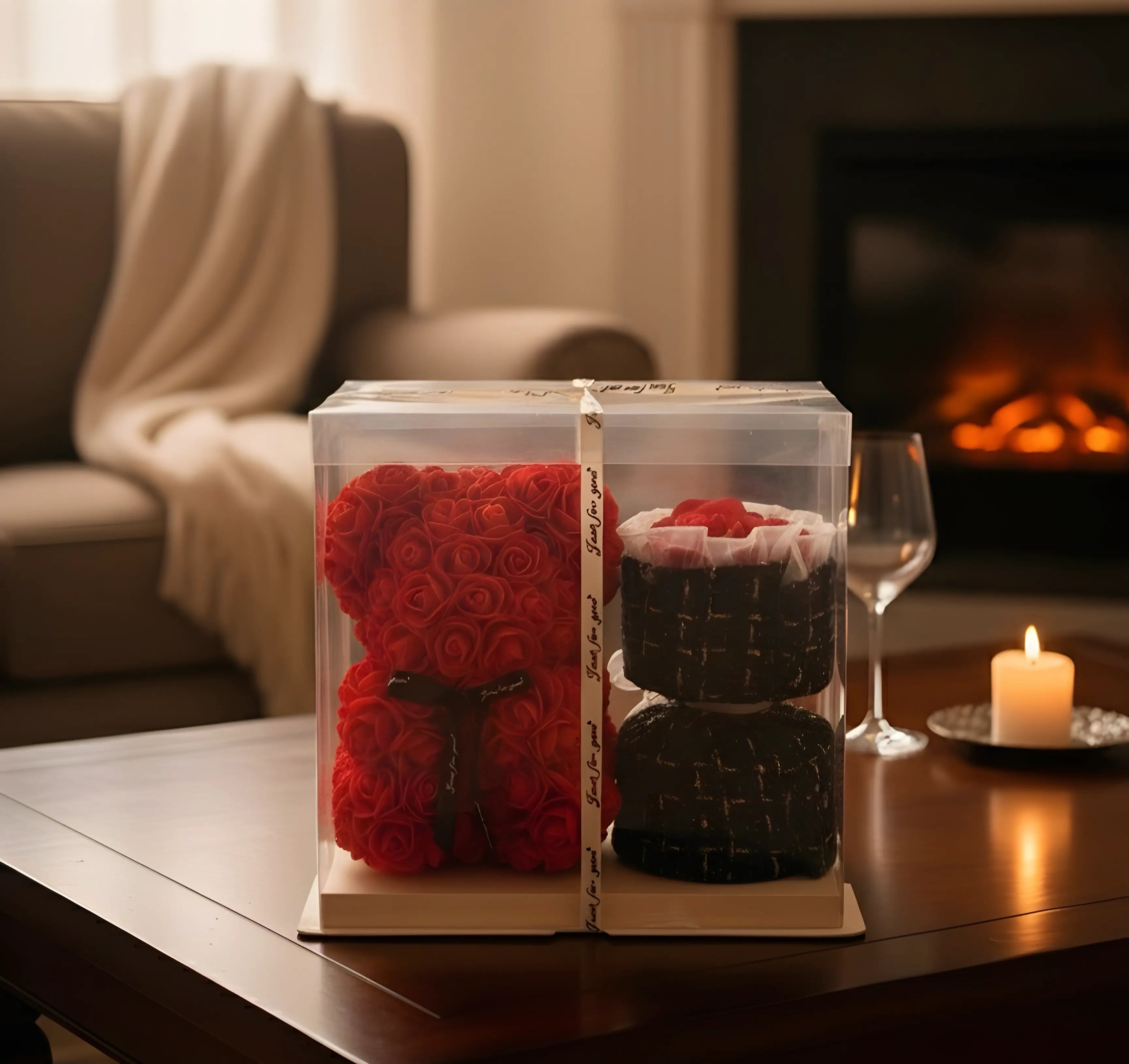 "The Celestial" Teddy & Bouquet Hamper (Crimson Red)