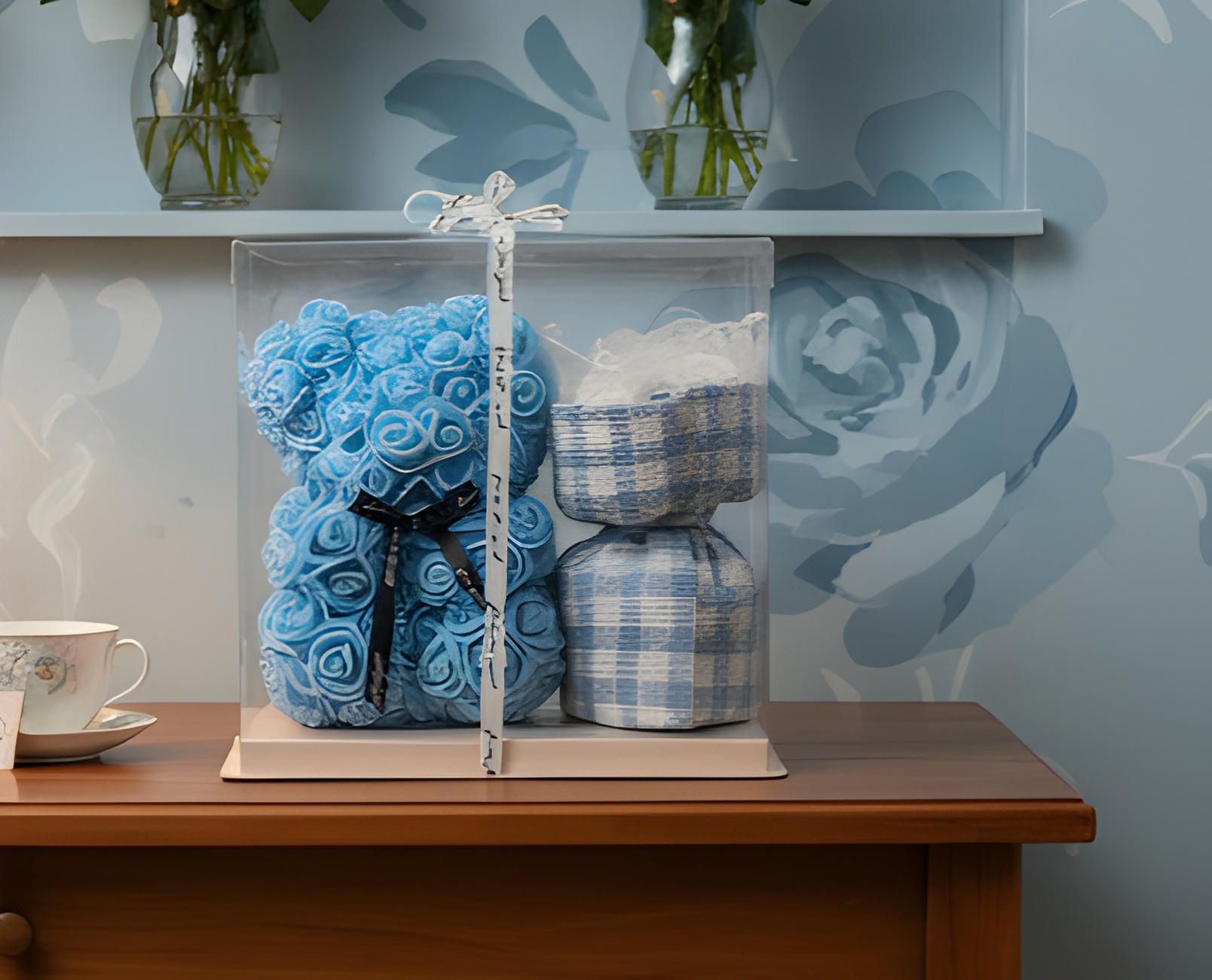 Elegant Foam Flower Teddy & Bouquet Hamper – A Unique Gift of Love (BLUE)