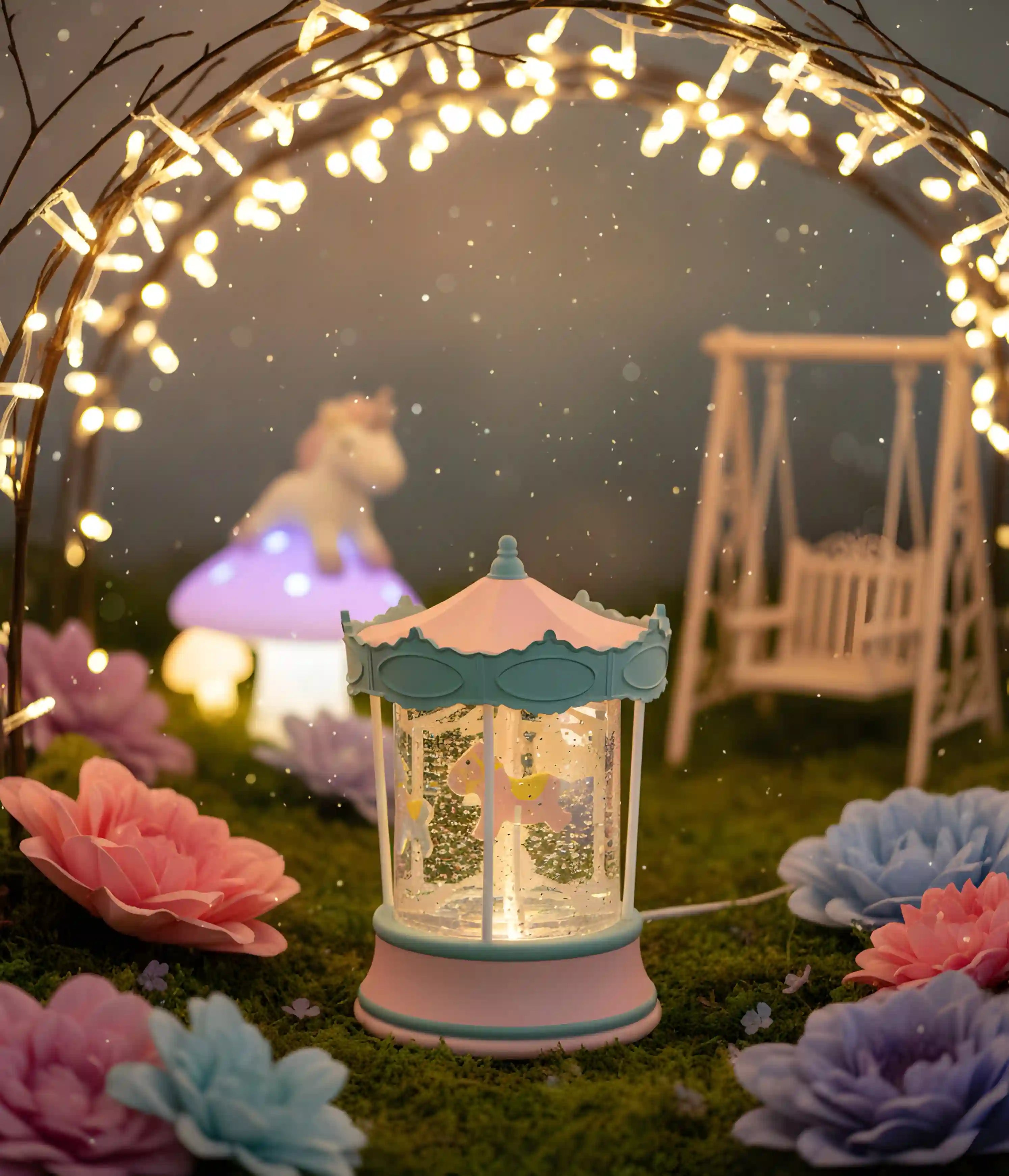 Unicorn Carousel Musical Water Globe