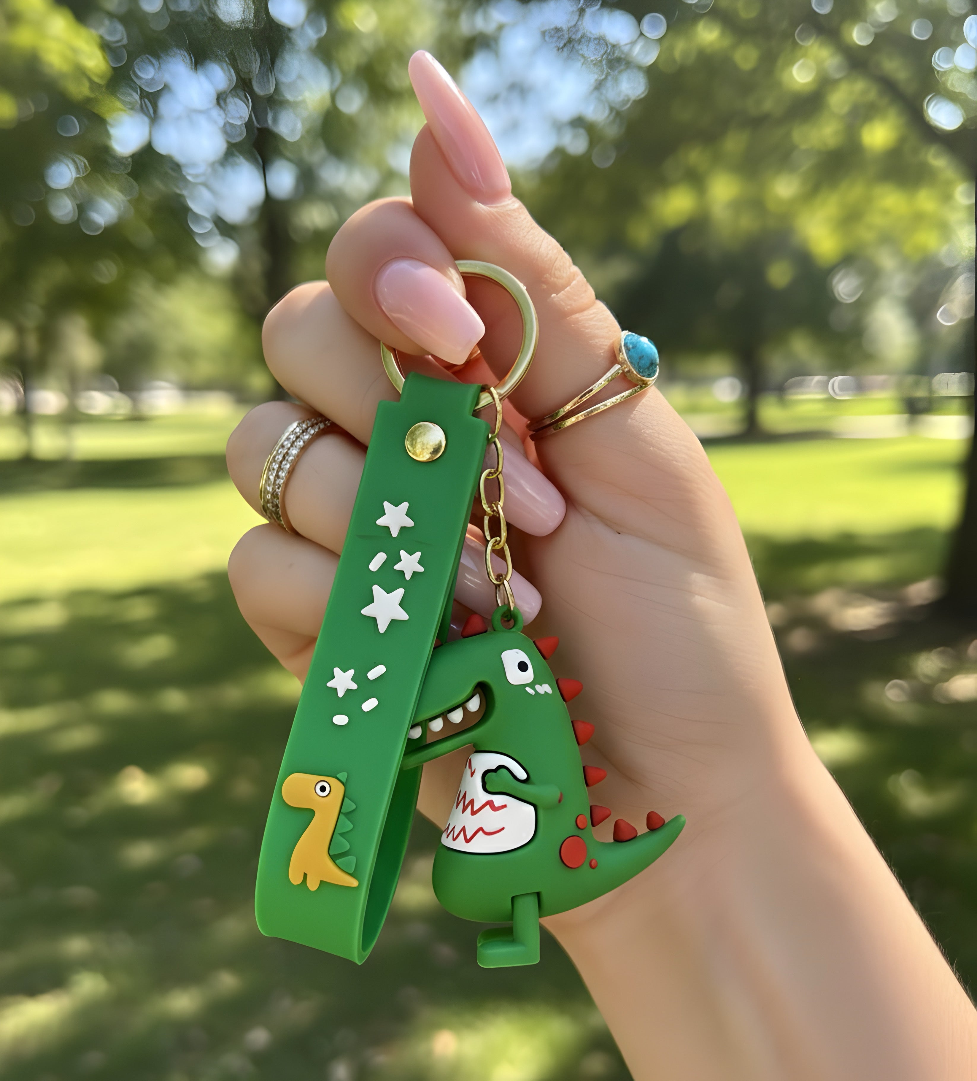 Cute Green Tyrannosaurus Rex Dinosaur Silicone Keyring