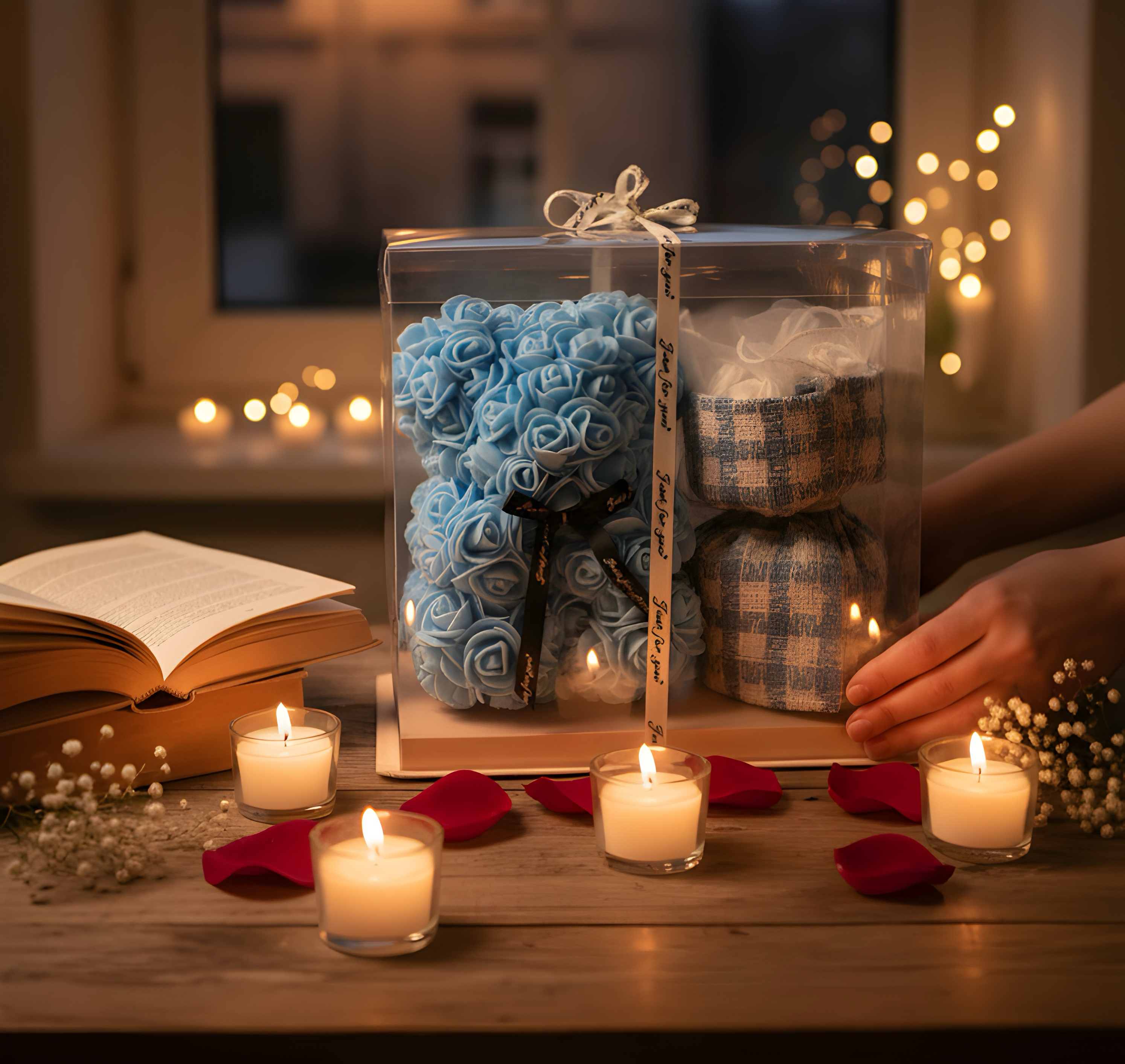 Elegant Foam Flower Teddy & Bouquet Hamper – A Unique Gift of Love (BLUE)