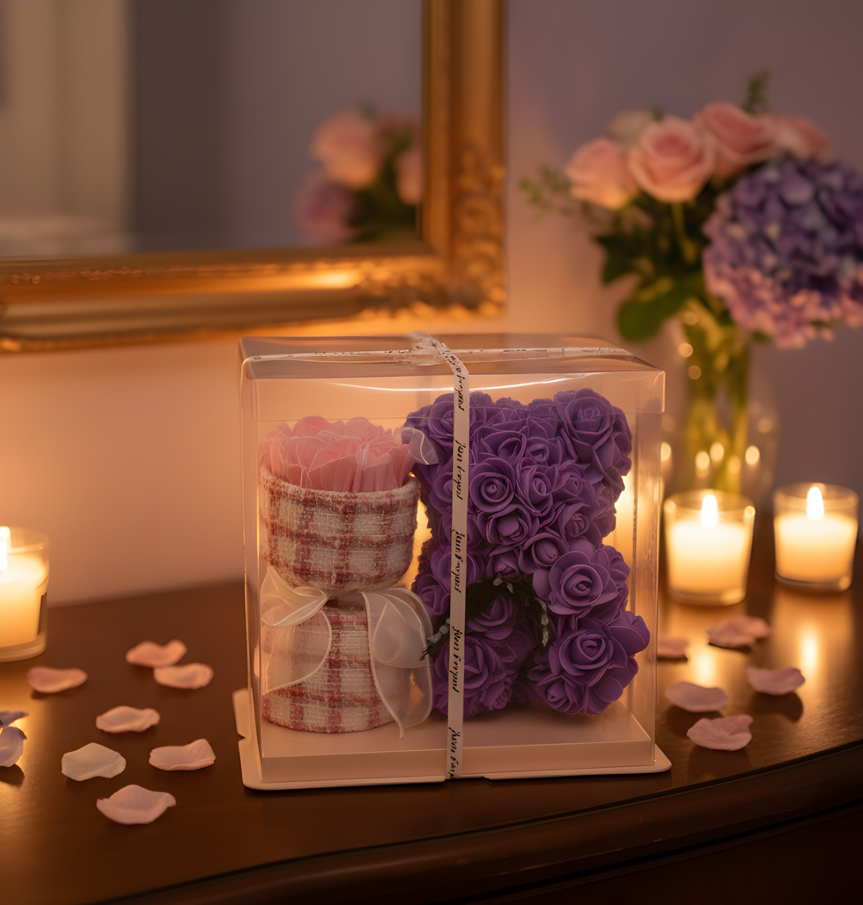 Elegant Foam Flower Teddy & Bouquet Hamper – A Unique Gift of Love (PURPLE)