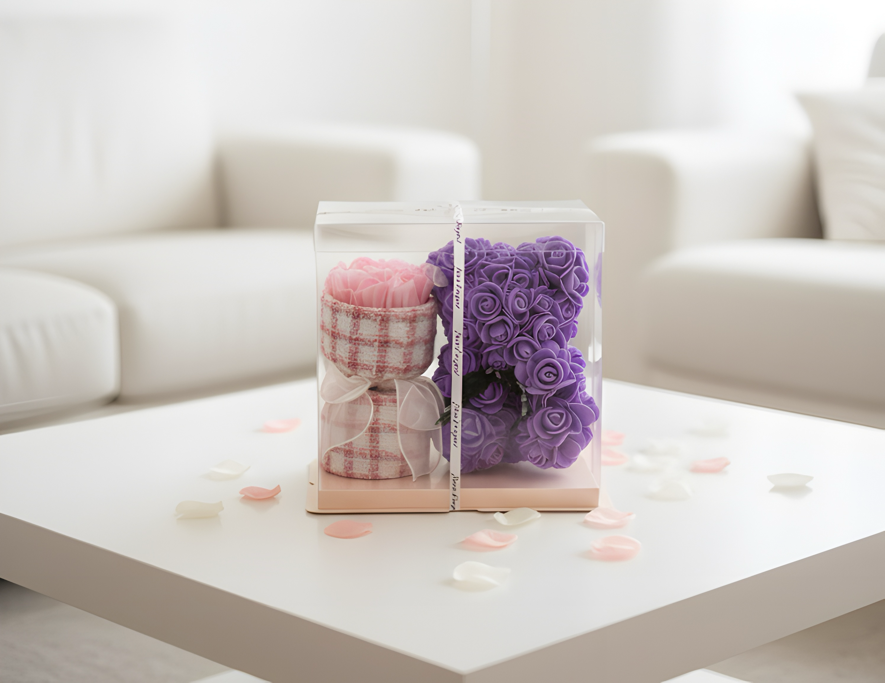 Elegant Foam Flower Teddy & Bouquet Hamper – A Unique Gift of Love (PURPLE)