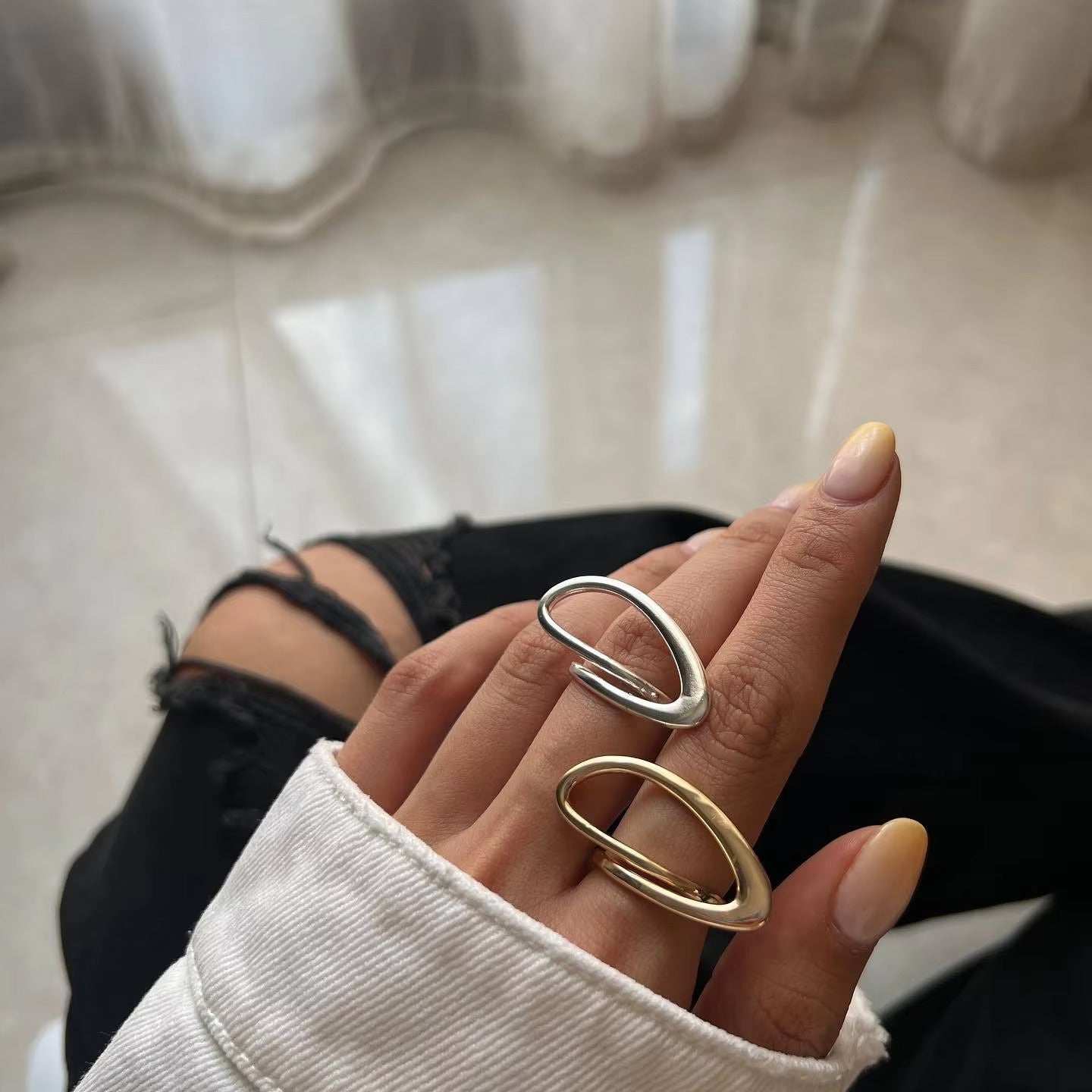 Abstract Loop Open-Ended Gold Ring